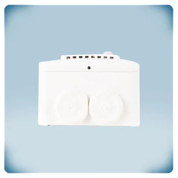 Weißes Gehäuse mit Luftstromausschnitten und LED-Anzeigen Unterputzmontage 230 V Temperatur