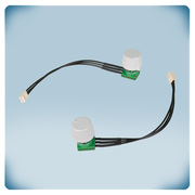 Zwei Potentiometer-Baugruppen mit Drehknöpfen, Anschlusskabeln und Steckverbinde