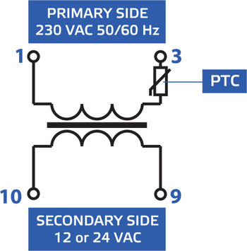 Safety transformer with PTC