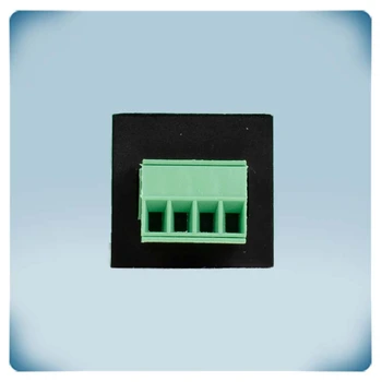 Black plastic enclosure, green terminal block