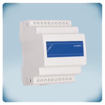 Light grey plastic enclosure DIN rail mounting blue front label