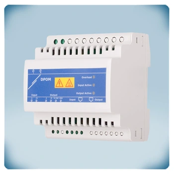 Light grey enclosure DIN rail mounting with blue yellow front label