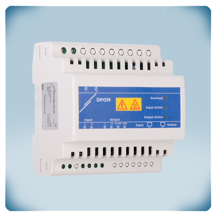 Light grey enclosure DIN rail mounting with blue yellow front label