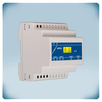 Light grey enclosure for DIN rail blue yellow front label