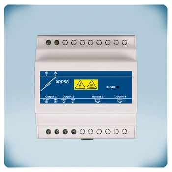 Light grey enclosure for DIN rail blue yellow front label