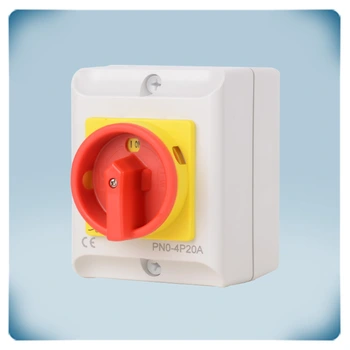 Emergency and maintenance switch with red on yellow padlockable switch