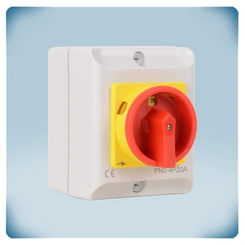 Emergency and maintenance switch with red on yellow padlockable switch