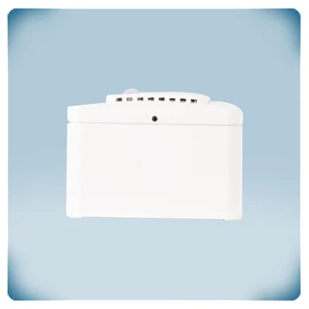 White plastic enclosure with cutouts for air flow, 3 LEDs and white lens