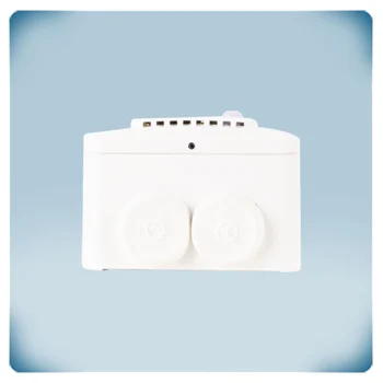 White plastic enclosure with cutouts for air flow, 3 LEDs and white lens