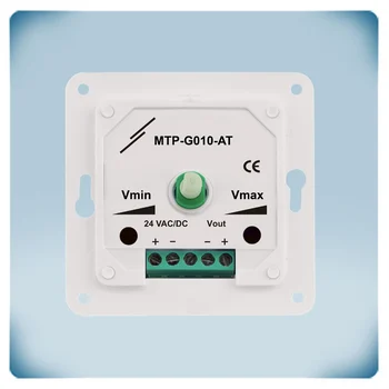 Potentiometer in a modern light grey plastic enclosure with contemporary print