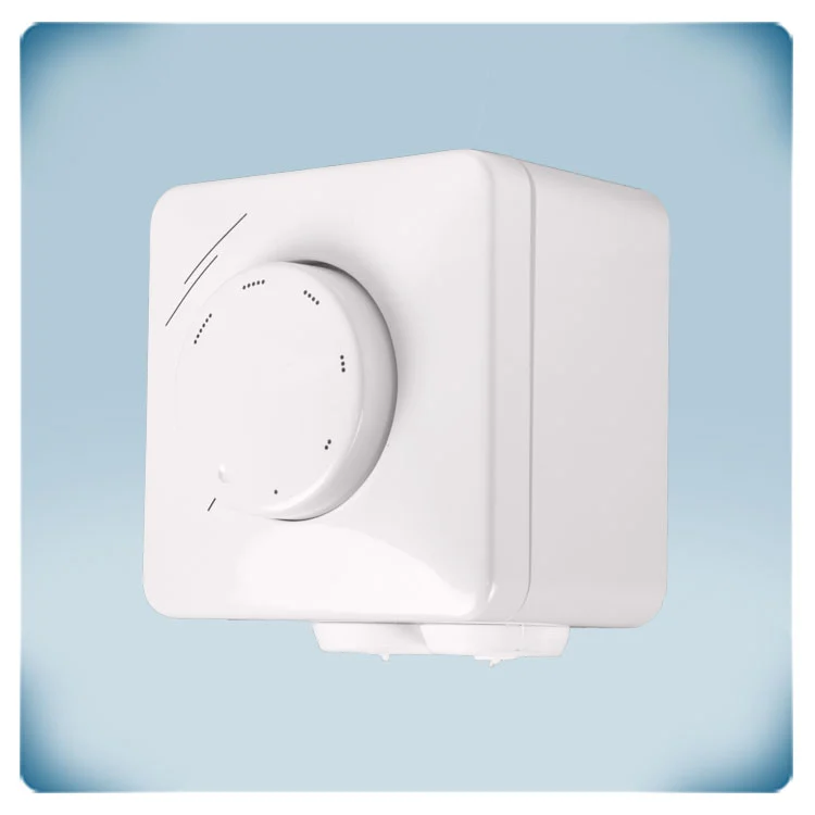 Potentiometer in a modern light grey plastic enclosure with contemporary print
