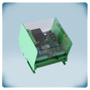 PCB with electronic components in plastic enclosure for DIN rail mounting