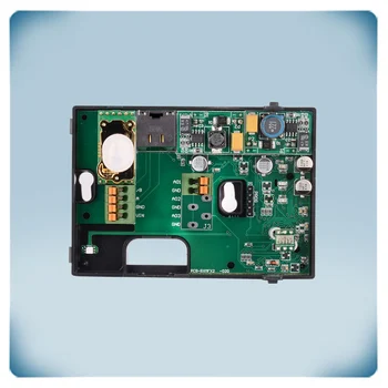 PCB with electronic components in black plastic enclosure for wall mounting