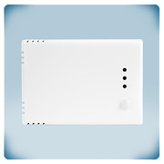 White plastic enclosure with LEDs and cutouts for air flow
