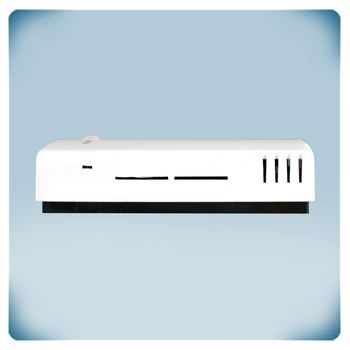 white plastic enclosure with LED indicators and airflow openings