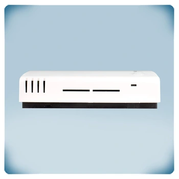 white plastic enclosure with LED indicators and airflow openings