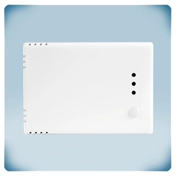 white plastic enclosure with LED indicators and airflow openings