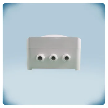 Light grey plastic enclosure, three cable glands