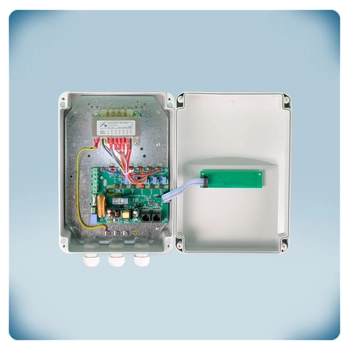 Electrical wiring in light grey plastic enclosure