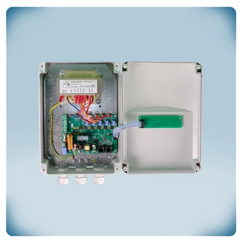 Electrical wiring in light grey plastic enclosure
