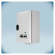 Metal enclosure with two switches and LED indicators