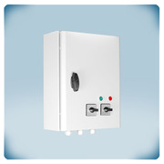 Metal enclosure with two switches and LED indicators