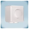 White plastic enclosure, rotary knob, two cable glands