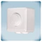 White plastic enclosure, rotary knob, two cable glands