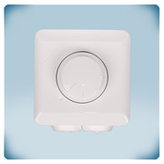 White plastic enclosure, rotary knob, two cable glands