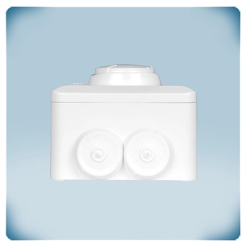 White plastic enclosure, knob and two cable glands