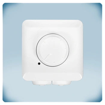 White plastic enclosure with knob and LED