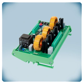 Electronic circuit in plastic enclosure for DIN rail mounting