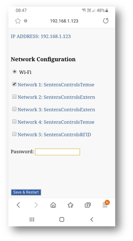 Screenshot with available Wi-Fi networks and password field