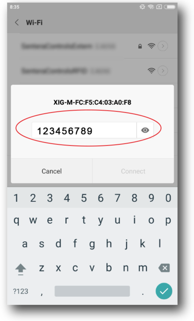Screenshot with a pop-up window for password