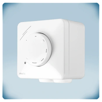 Carcasa de plástico blanco con mando giratorio, indicador LED e impresión