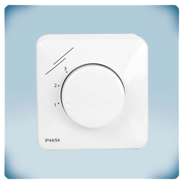 Dispositivo de plástico blanco con mando giratorio en el panel frontal