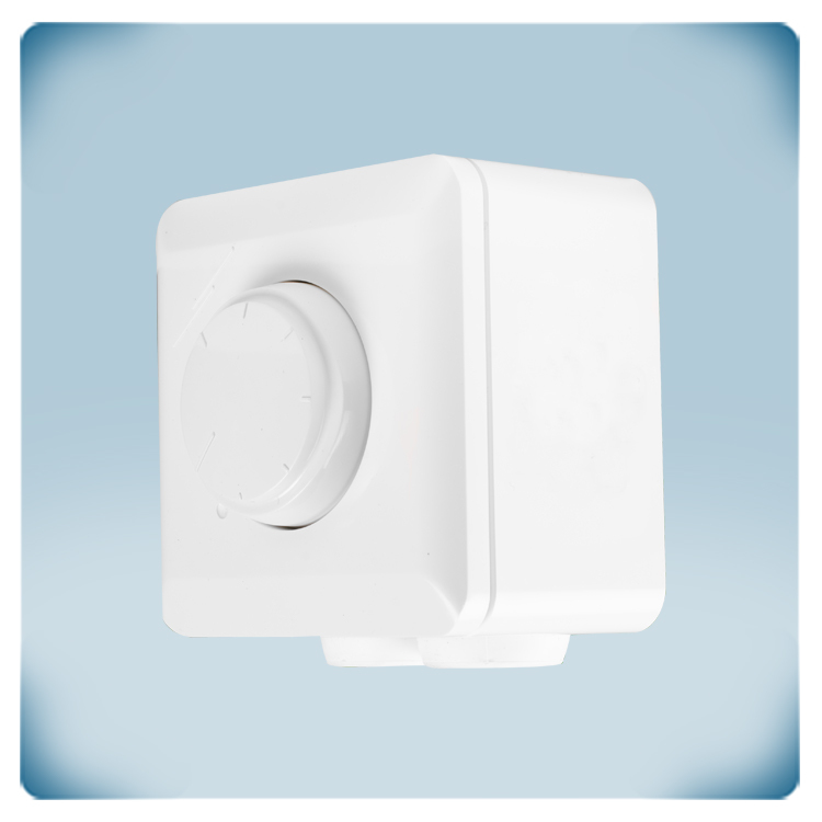 Caja de plástico gris claro con perilla