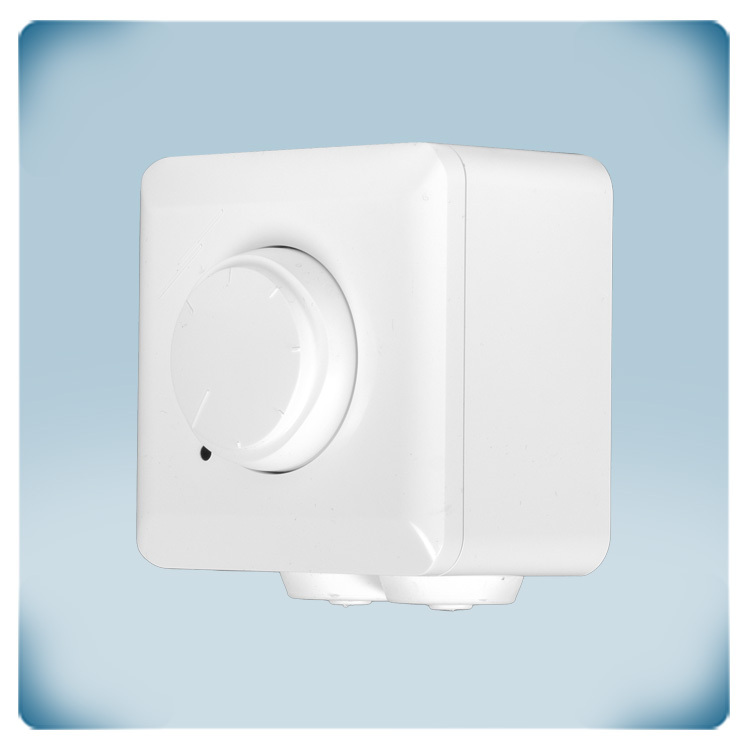 Carcasa de plástico blanco, perilla, LED, racores de cable
