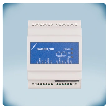 Convertisseur qui transfère 8 signaux d'entrée analogiques dans des registres d'entrée Modbus RTU