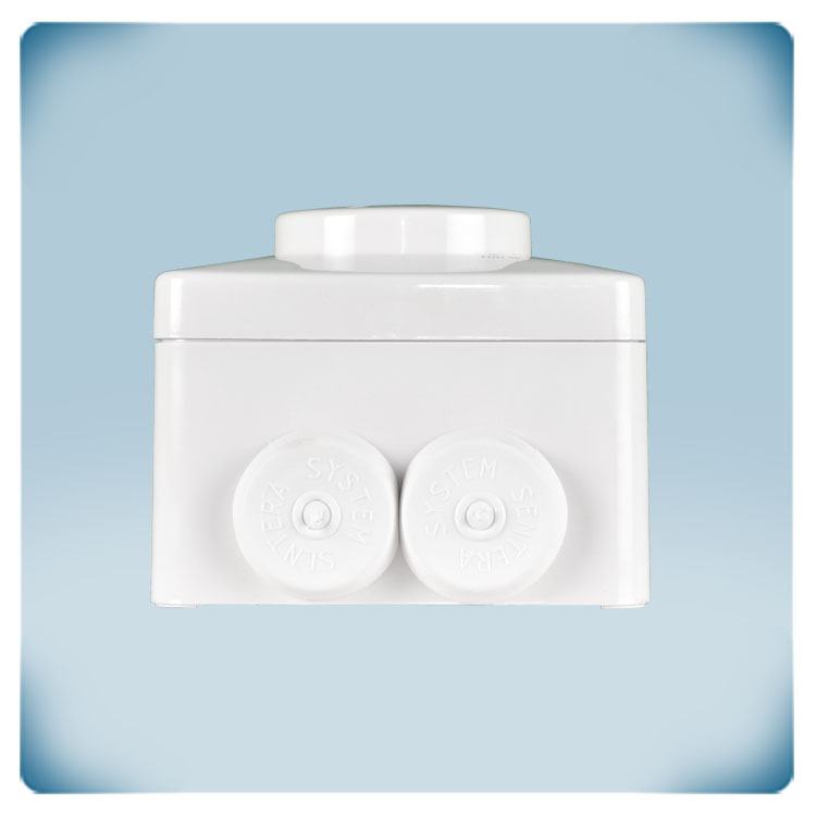 Boîtier en plastique blanc avec bouton et marquage
