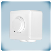 White plastic enclosure with knob and LED