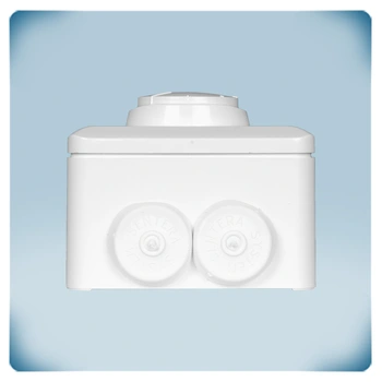 Boîtier en plastique blanc avec bouton et presse-étoupes