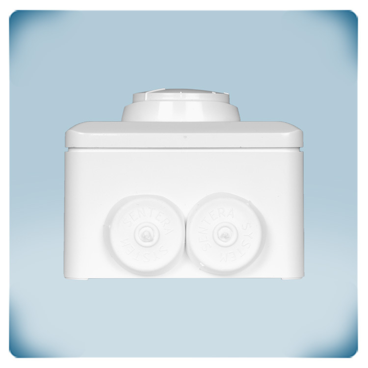 Boîtier en plastique blanc avec bouton et presse-étoupes