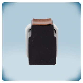 Sensore in contenitore nero con piastra di contatto in rame e il coperchio grigio chiaro