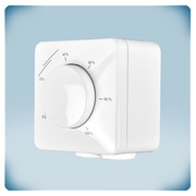 White plastic enclosure with knob and print