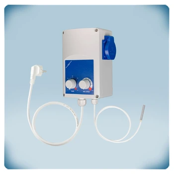 lichtgrijze behuizing, blauw label, Schuko stopcontact