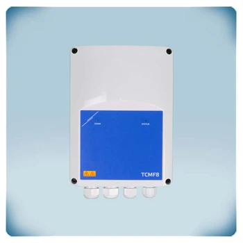 Blauw label, lichtgrijze kunststof behuizing