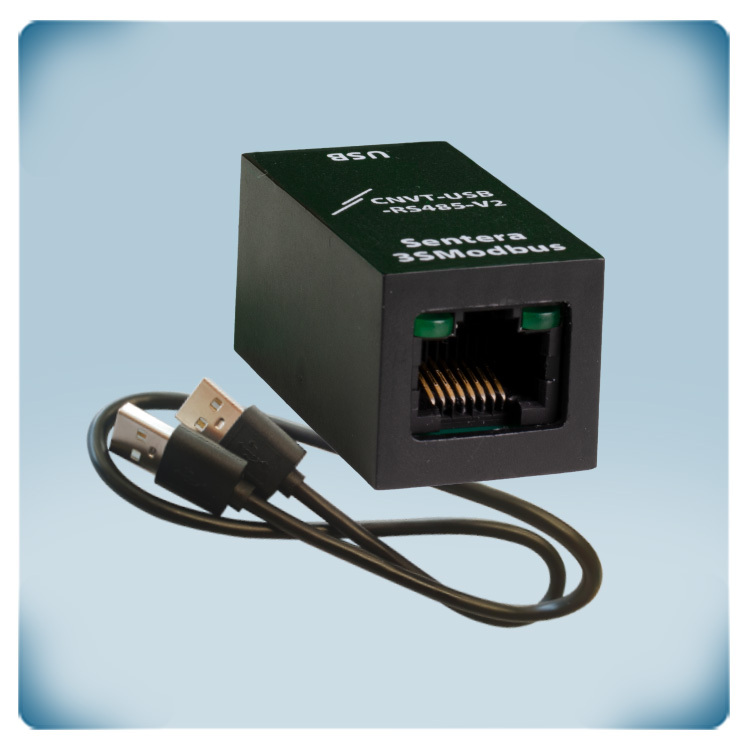 Omvandlare med 0,5m USB-A till USB-A-kabel. Anslutning till dator via RJ45, Modbus RTU