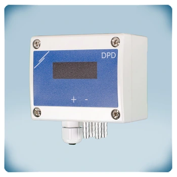 Tryckgivare med 2 ingångar och display som mäter differenstryck eller luftflöde, 2000 Pa, 24 VDC eller 24 VAC 