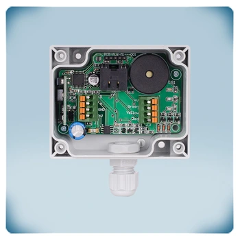 PCB'ye monte açık gri muhafazası olan ve yüzey montajına uygun alarm unitesi